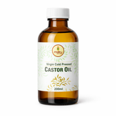 Matru Ayurveda Virgin Cold Pressed Castor Oil 200ml amber glass bottle on white backgroun
