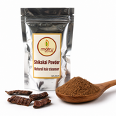 Matru Ayurveda Shikakai Powder 100g resealable stand-up pouch on white background — pure Acacia concinna natural hair cleanser