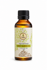 Matru Ayurveda Virgin Cold Pressed Sweet Almond Oil 100ml amber glass bottle on white background — pure badam tel for hair skin and baby