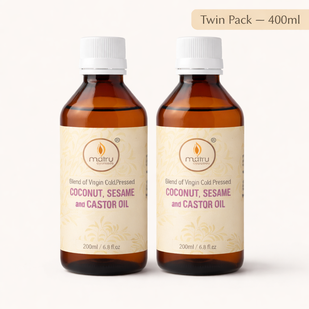 Matru Ayurveda coconut castor sesame hair oil twin pack — 2 x 200ml value bundle, pure and cold pressed