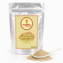 Matru Ayurveda Multani Mitti Fuller's Earth Powder 100g resealable stand-up pouch on white background — pure mineral clay for oily skin and hair pack