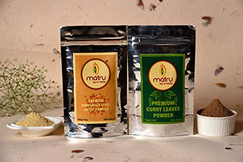 Matru Ayurveda Premium Combo Pack of Fenugreek Seed/Methi and Curry Leaves Powders (100 Grams Each)