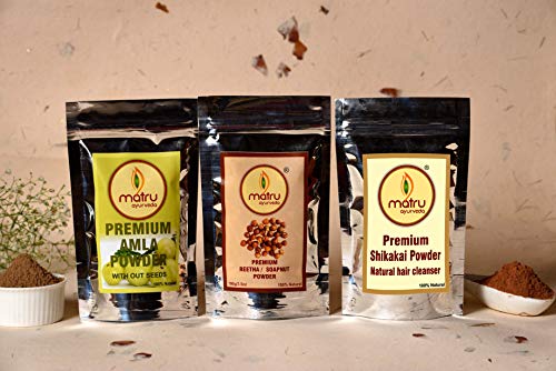 Matru Ayurveda Premium Trio Pack of Amla, Reetha/Soapnut and Shikakai Powder (100 Grams,100 Grams, 200 Grams )