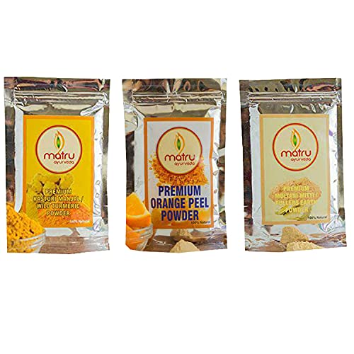 Matru Ayurveda Premium Combo Pack of Kasturi Manjal / Orange Peel /Multani Mitti Powders (100 Grams Each)